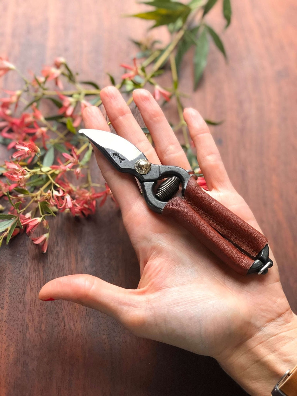 Mini sécateur 140mm, manche en cuir rouge, outil de taille en acier japonais