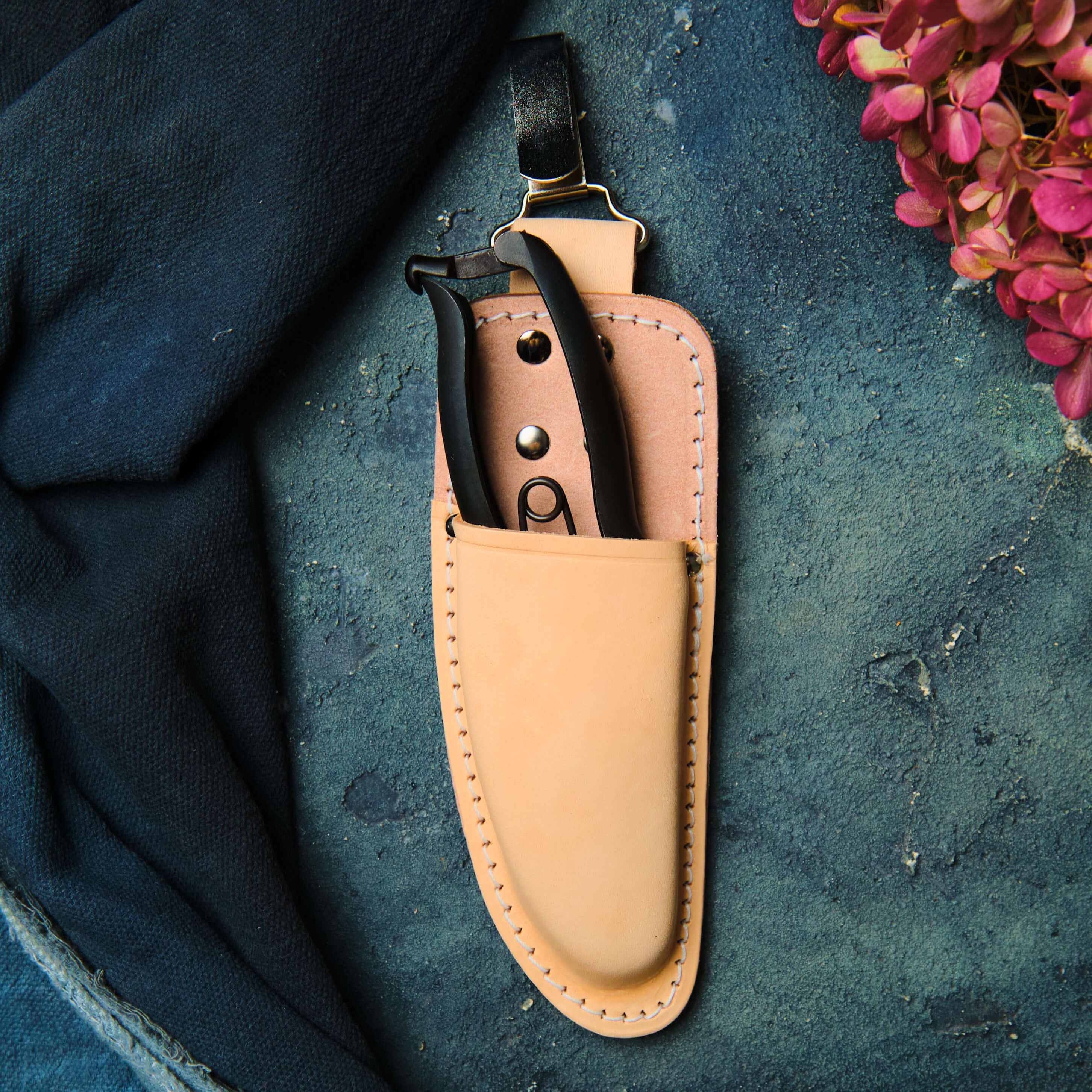 Étui en cuir pour sécateur 180 mm avec clip ceinture Tan