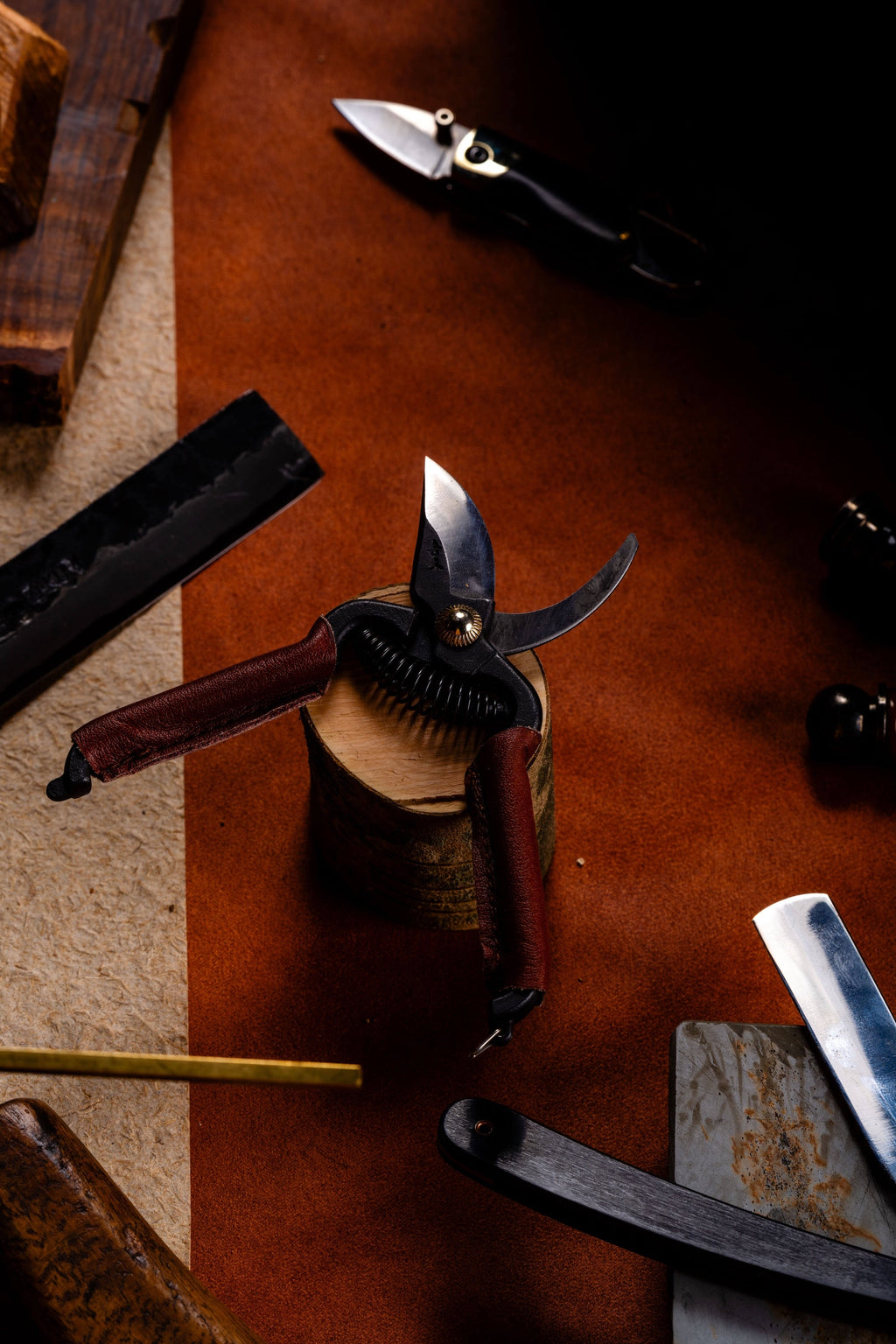 Mini sécateur 140mm, manche en cuir rouge, outil de taille en acier japonais