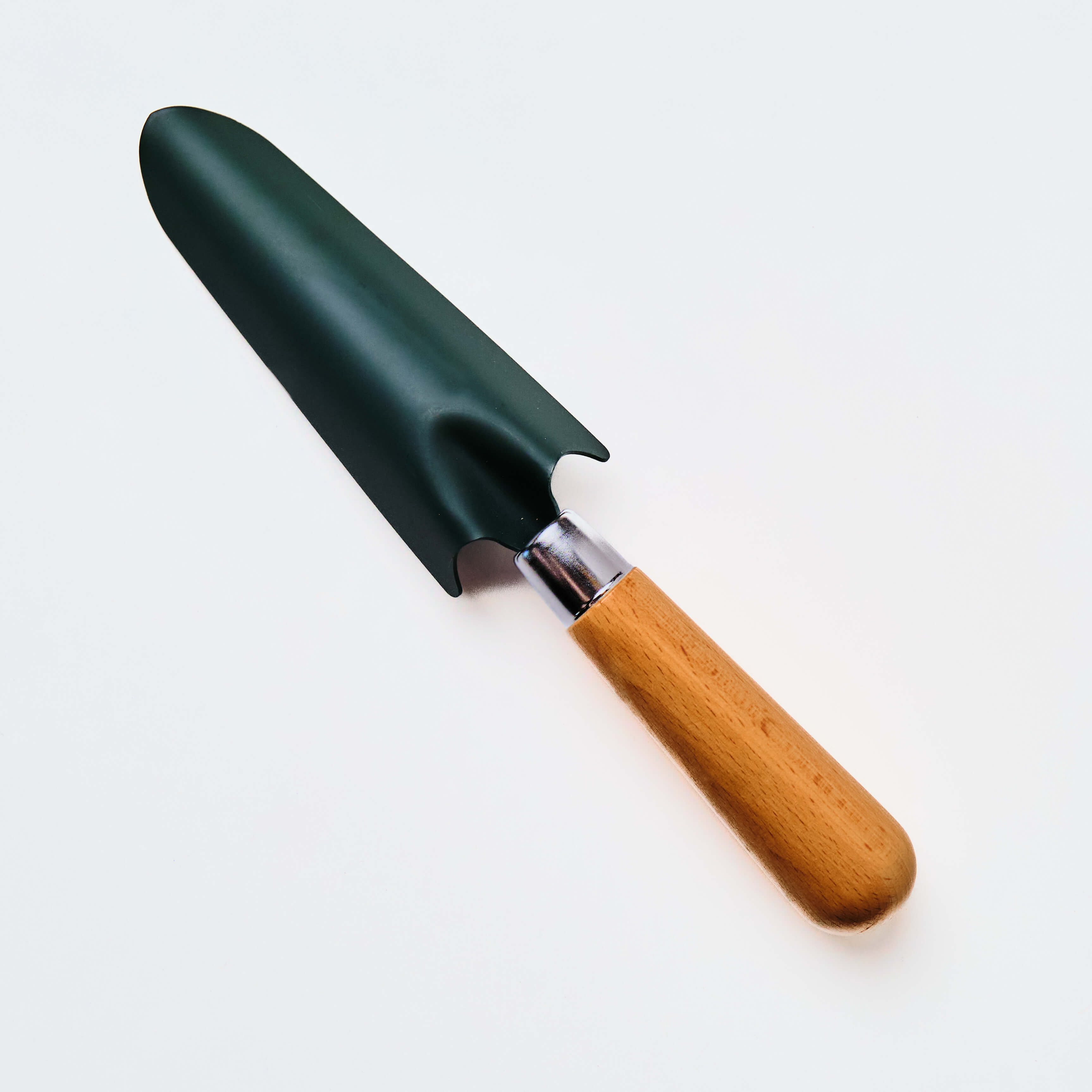 Transplantoir à lame étroite, manche en chêne laqué, couleur verte
