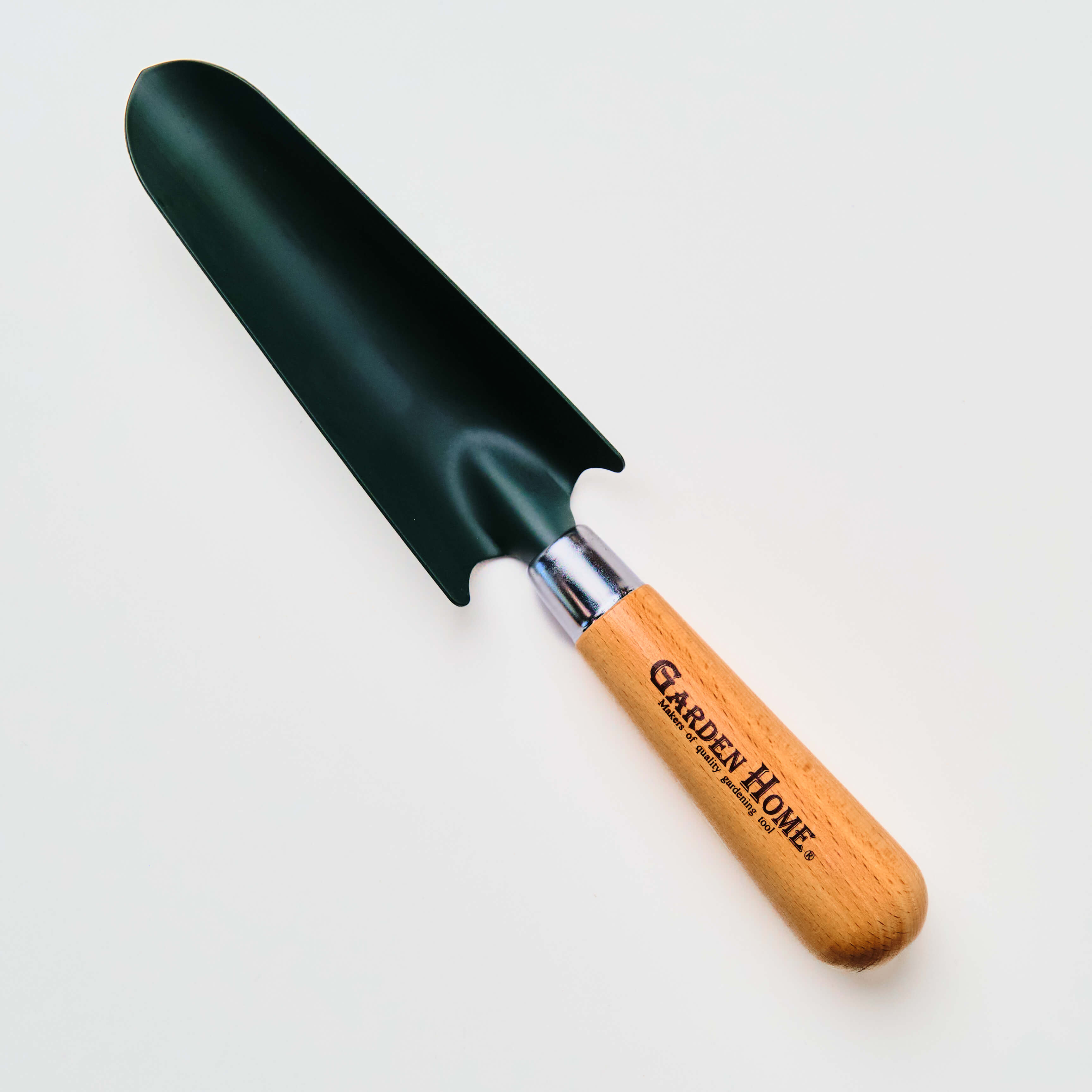 Transplantoir à lame étroite, manche en chêne laqué, couleur verte