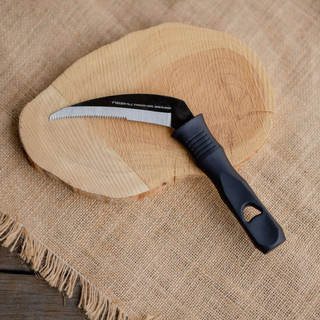 Faucille de jardin dentelée en acier inoxydable avec mousqueton et étui de ceinture
