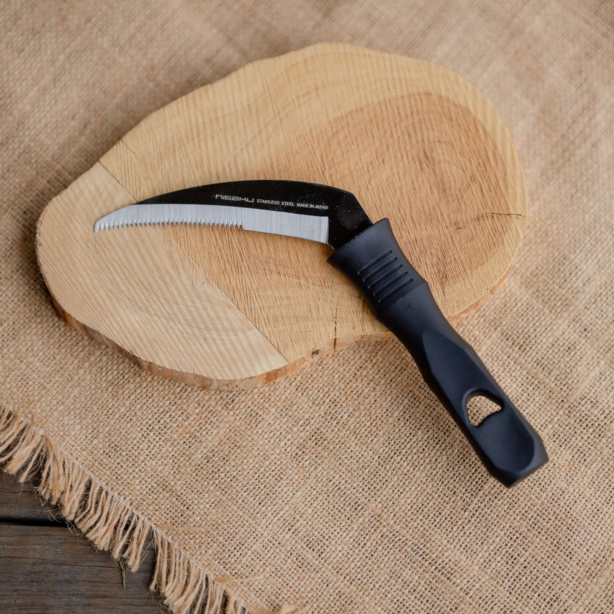 Faucille de jardin dentelée en acier inoxydable avec mousqueton et étui de ceinture