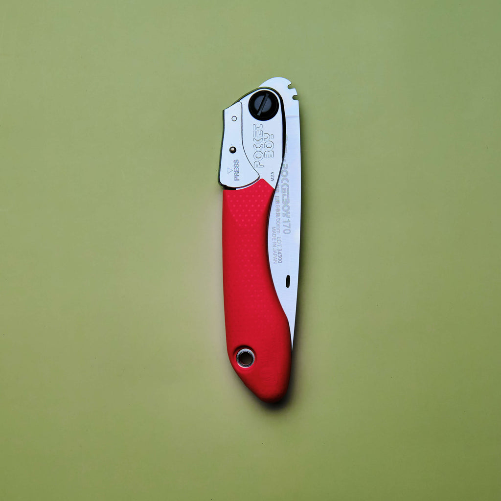Scie d'élagage pliable 170 mm Lame compacte légère et affûtée, poignée rouge et noire