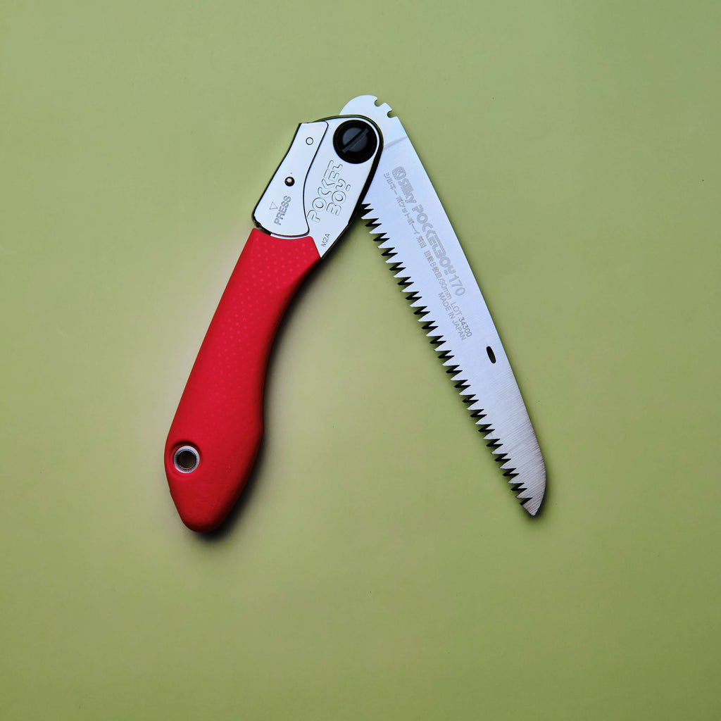 Scie d'élagage pliable 170 mm Lame compacte légère et affûtée, poignée rouge et noire